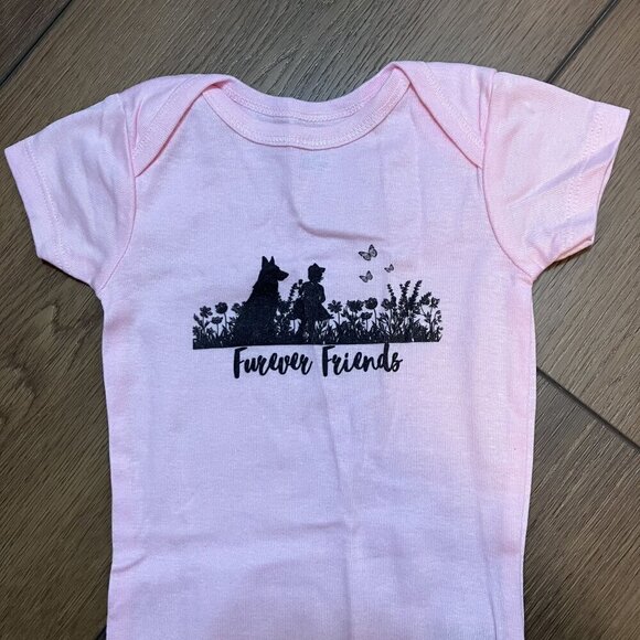 NWOT "Furever Friends" Custom Made Pink Gerber One Piece Size 6-9 Months - Picture 2 of 4
